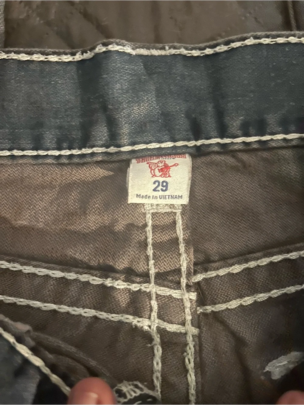 True Religion Gray Jeans with White Contrast Stitching